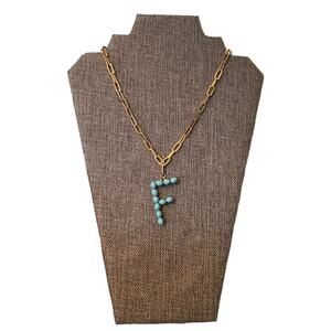F Initial Pearl Gold Link Necklace Choker Charm